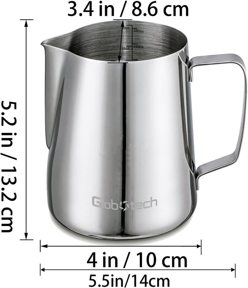 GLOBOTECH 32 Oz Milk Frothing Pitcher - 900ml Milk Frother Cup, Milk Steamer Cup, Stainless Steel Espresso Steaming Pitchers, Latte Art Cups, Milk Pitcher for Espresso Machine - Image 2